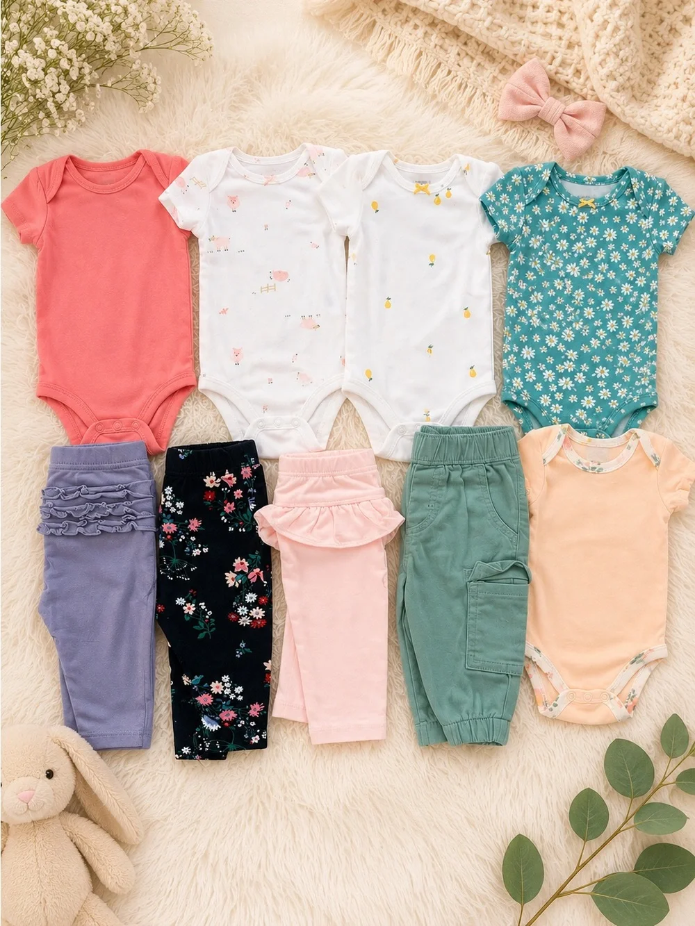 Carter's Baby Girl Clothing Bundle Lot 0-3 Months 9pc Bodysuits Pants